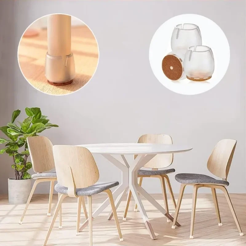 Silicone Chair Leg Protectors with Felt Furniture Foot Pad Floor Protective Cover for Non-Slip Sofa Table Glides Foot Cap 1/12pc