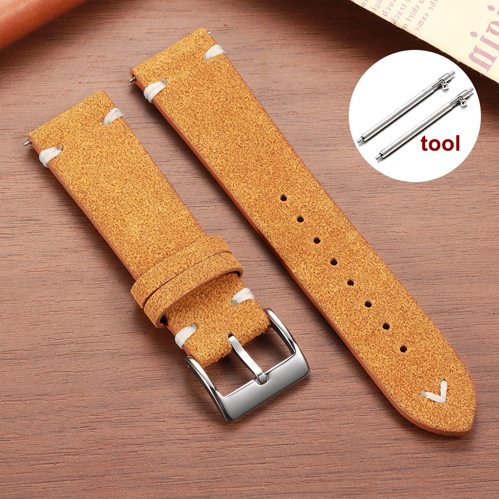 Vintage Brown Suede Leather Watch Strap with Quick Release - Multiple Sizes Available
