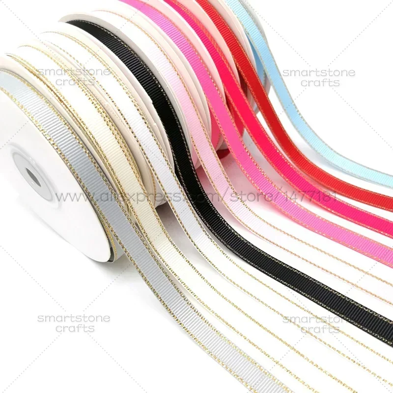 6/9/16/25/38mm Silver Gold Edge Grosgrain Ribbon Chic Fabric Ruban Tapes Gift Wrapping Ribbons Hair Bows Making Ribbons