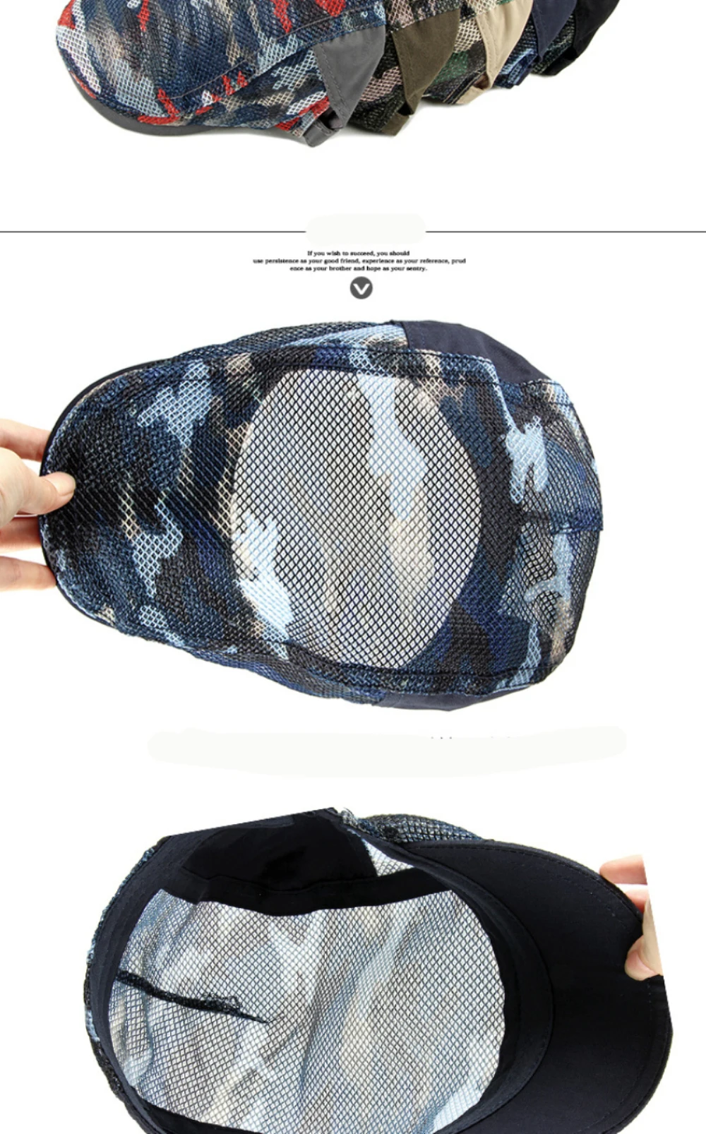 HT4762 Berets Frühling Sommer Mesh Cap Sonnenhüte für Männer Frauen Camouflage Ivy Flache Kappe Baskenmütze Hut Männlich Weiblich Einstellbare Baskenmütze Kappe – Detail 6