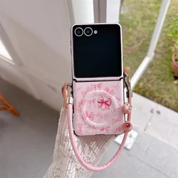 Chic Leather Bow Magnetic Phone Case with Magsafe Stand and Chain - Z Flip 5 (JH082 - 2 - with chain)