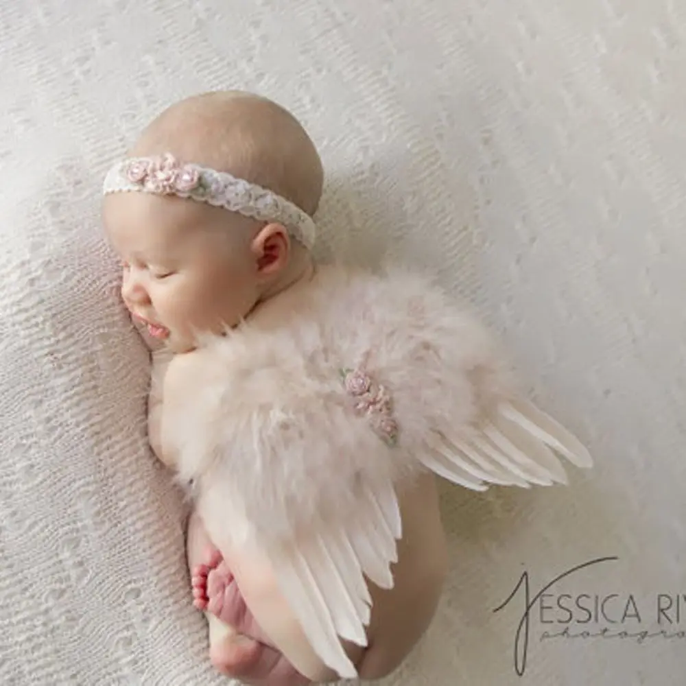 

2pcs set Lovely Baby Fairy Feather Wings with Infant Girl Flower Crown Headband Hair Accessories for Newborn Photography Props