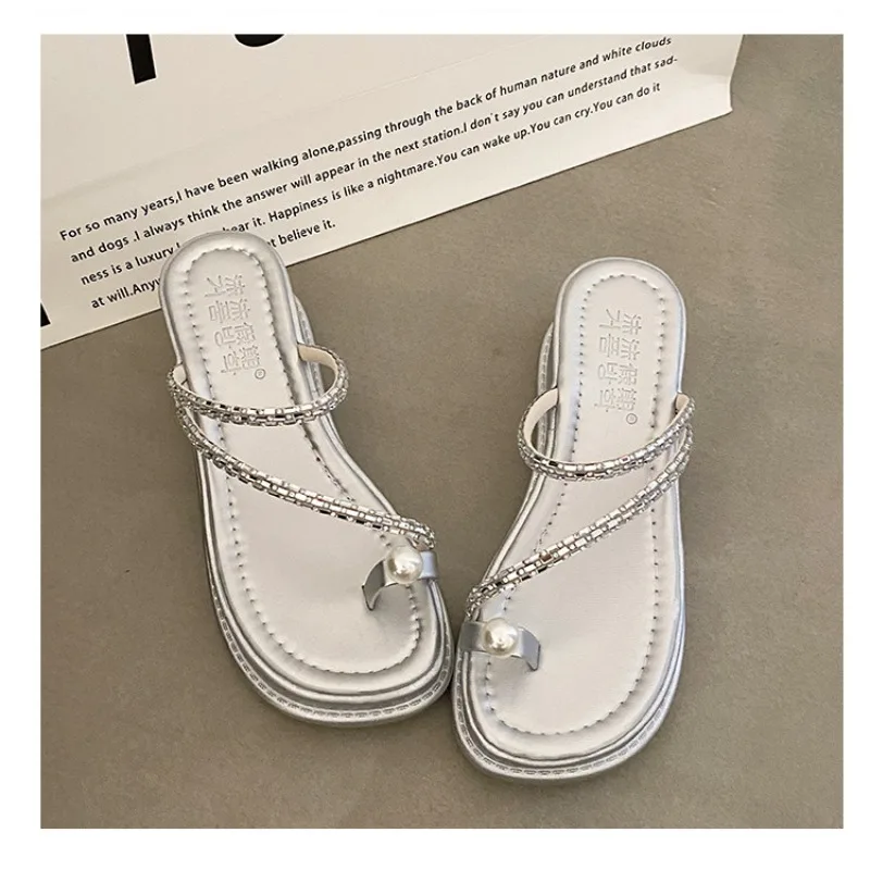 

Summer Fashion Open-toe Wedges Slip-on Pearl Women's Sandals Designer New Soft Sole Casual Outdoor Beach Women Slippers