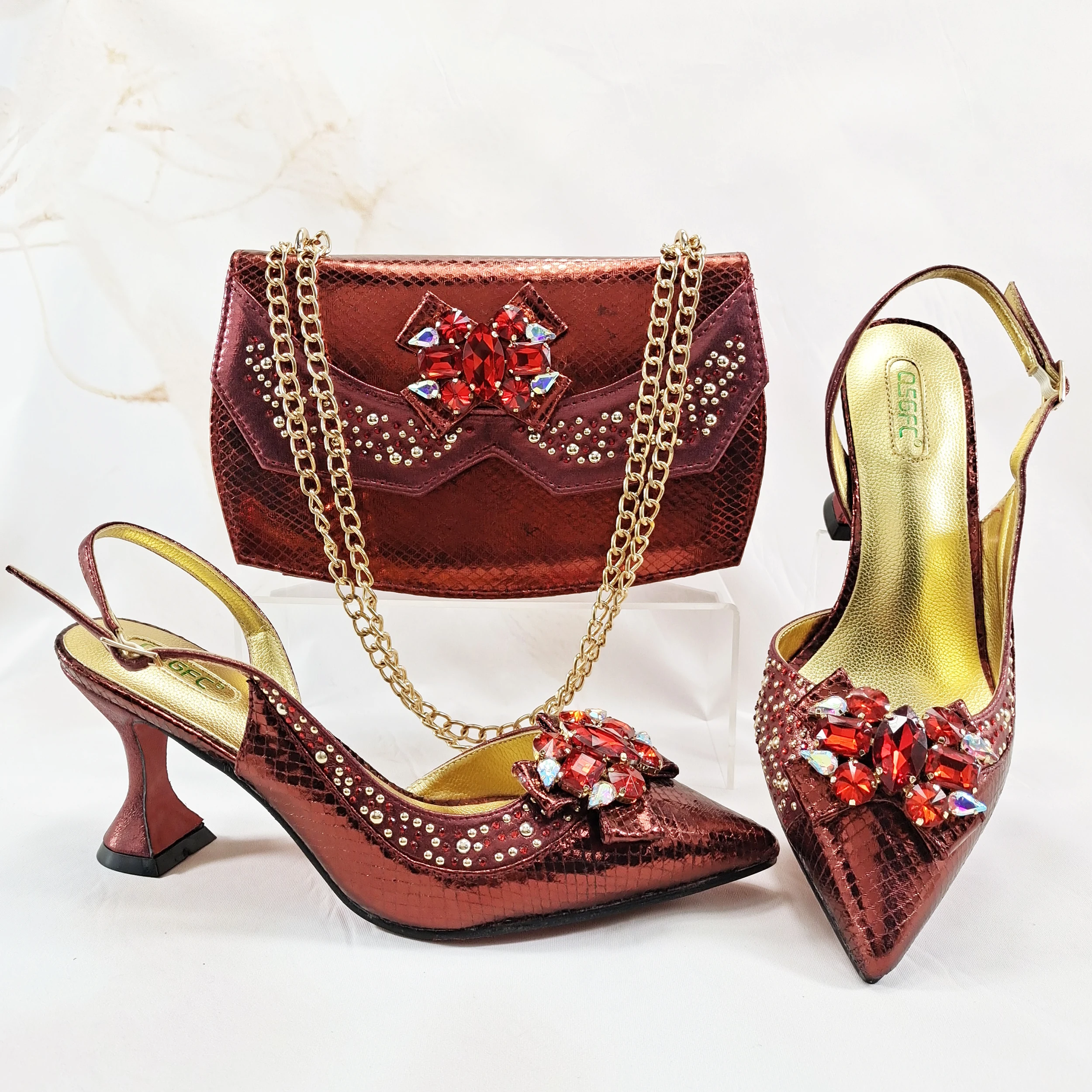 Ladies Shoes Red Shoes And Matching Clutch Bag QSGFC Nigeria