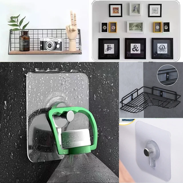Crochet auto-adhésif pour ongles, 6 pièces, adhésif fort, affiche, autocollant mural sans couture, crochet Transparent, cuisine, salle de bains, porte-vis 3