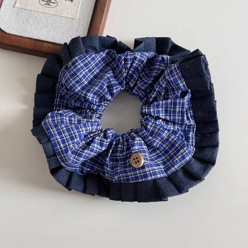 Koreanisches Vintage-Denim-Haargummi in Blau für Damen und Mädchen, süßes Haargummi, elastisches Haarband, Haarring, modische Haaraccessoires – Detail 7