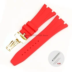 Premium 27mm Waterproof Rubber Watch Strap with Solid Butterfly Buckle - 27mm (Red - gold)