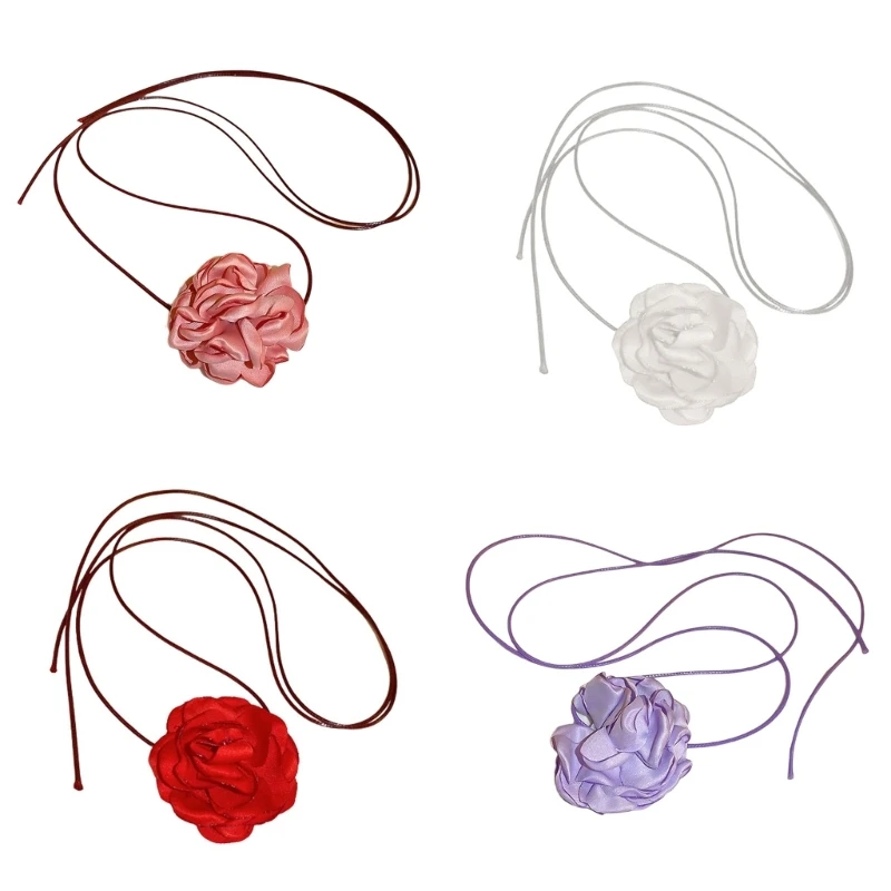 

Simple Flower Neckband Clavicle Chain Choker Party Gift Fabric Flower Necklaces N2UE