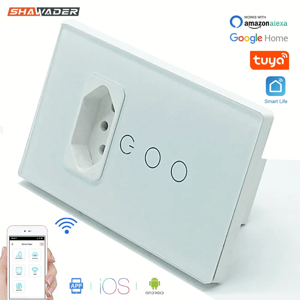 Wifi Smart Tuya Brazil Parallel Light Switch Wall Socket Brazilian Plug Brasil Outlet Glass Panel Intelligent Alexa Google Home |