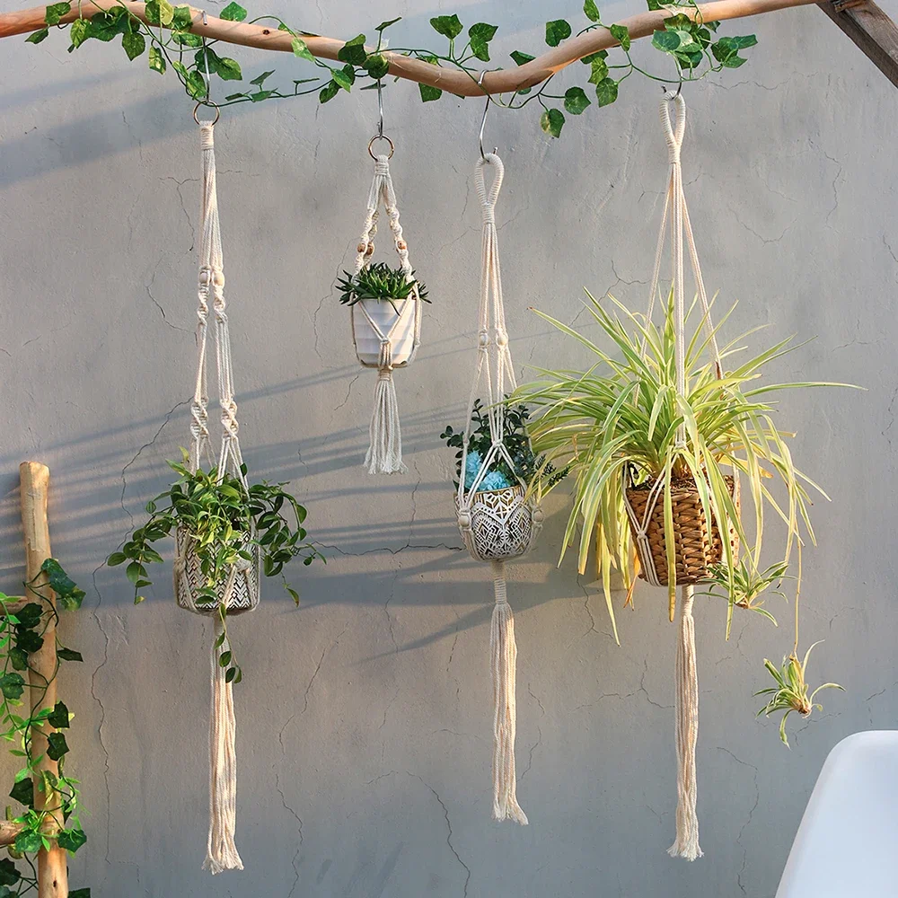 

2 PACK Macrame Plant Hanger Garden Pots Planters Indoor Outdoor Hanging Planter Basket Makramee Bohemian Home Decor Wall Art