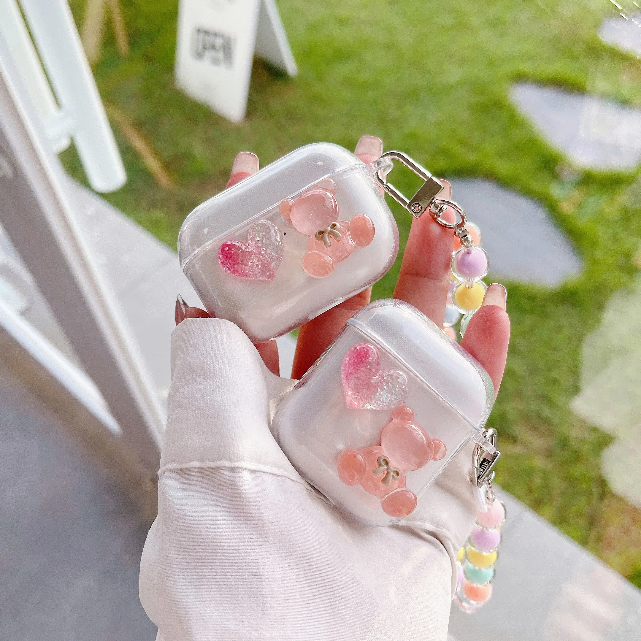 Custodia Per Auricolari In Silicone Trasparente Con Orso A Cuore Simpatico Cartone Animato Per Airpods 3 2021 2 & 1 Pro 2019 Cover Soft Tpu Fundas Ful