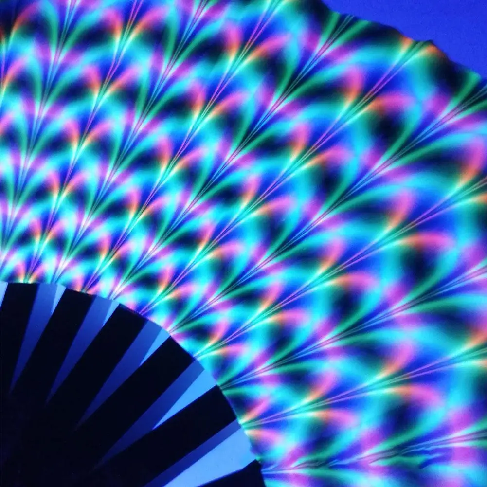 UV Glow Rave Fan Gradient Colorful Reflective Foldable Fan Bamboo Folding Clack Hand For Men Women Dance Party folding fan hand fan