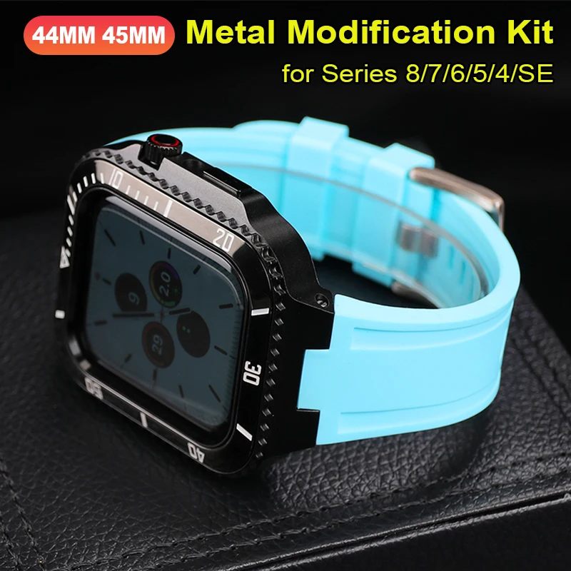 

Luxury Modification Kit For Apple Watch Case Band 45MM 44MM Rubber Strap+Zinc Alloy Bumper For iWatch SE 8 6 7 5 Bracelet Correa