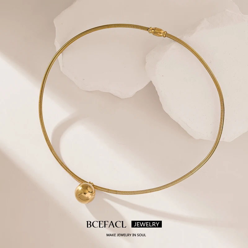 BCEFACL 316L Stainless Steel Gold Color Bead Ball Chokers Necklace For Women Girl Fashion Torques Neck Chain Jewelry Gift Colar