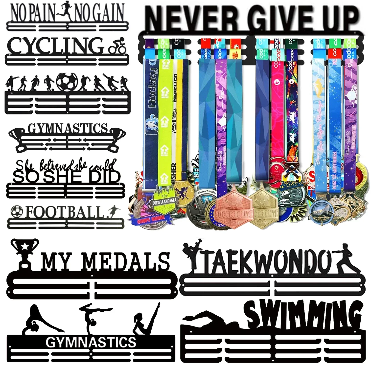 

Rack Cheer,gymnastics,soccer Type Wall Frame Hanger Display Medal Shelf-medal Awards 40 Holder Ribbon