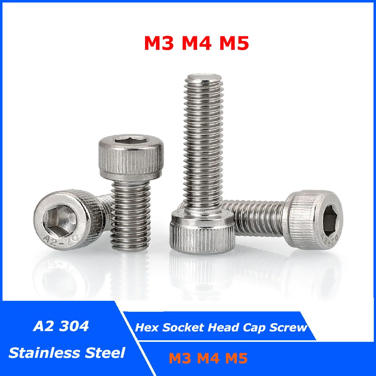 

2-10 шт. M3 M4 M5 A2 304 нержавеющая сталь DIN912 Шестигранная головка с шестигранным углублением головка болт с шестигранным углублением Винт с полной резьбой
