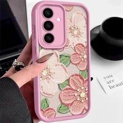 Floral Oil Painting Soft TPU Phone Case - Elegant Flower Design Cover for Galaxy S23 (Pink)