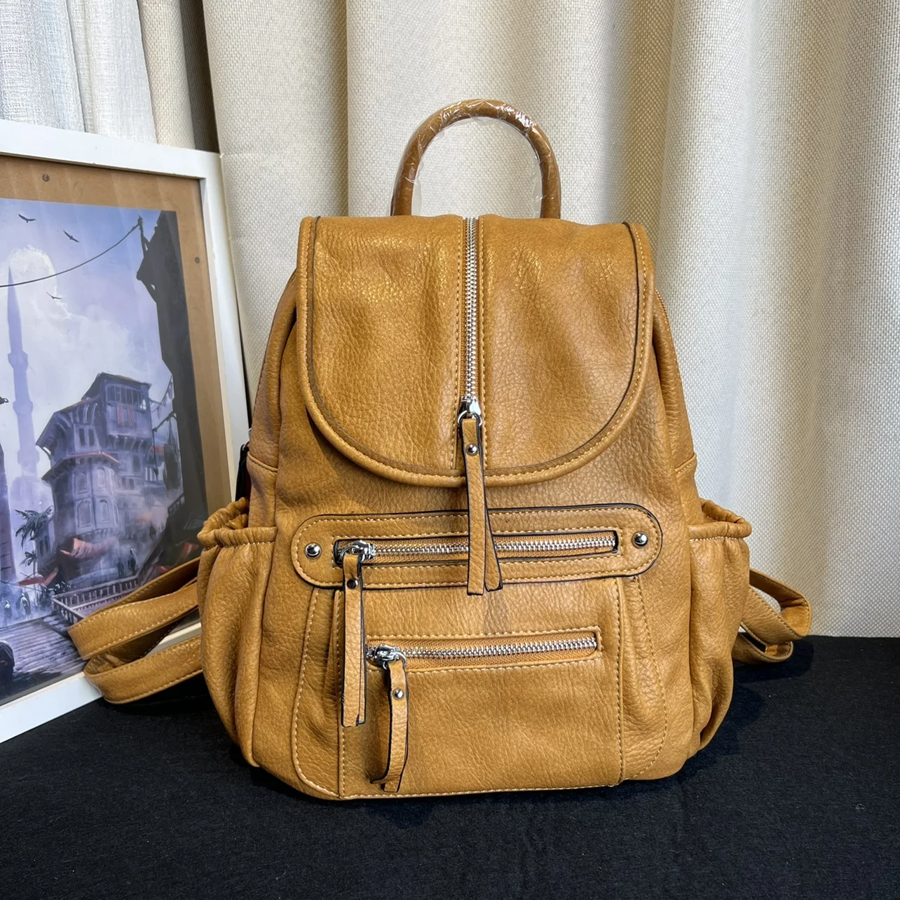 EuropeanAmericanFashionWomenBackpackMultiPocketLargeCapacity