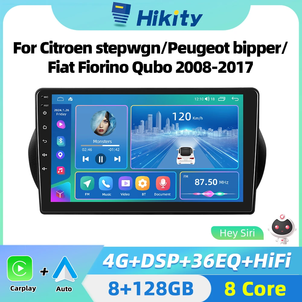 Hikity Autoradio Android Per Citroen Stepwgn Peugeot Bipper Fiat Fiorino Qubo 2008-2017 Carplay Navigazione Stereo Automatica Gps Wifi