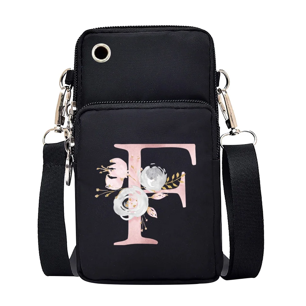 Waterproof Mobile Phone Bag for Iphone/huawei/xiaomi/samsung Universal Pink Flower 26 Letters Cell Phone Case Women Wrist Pack