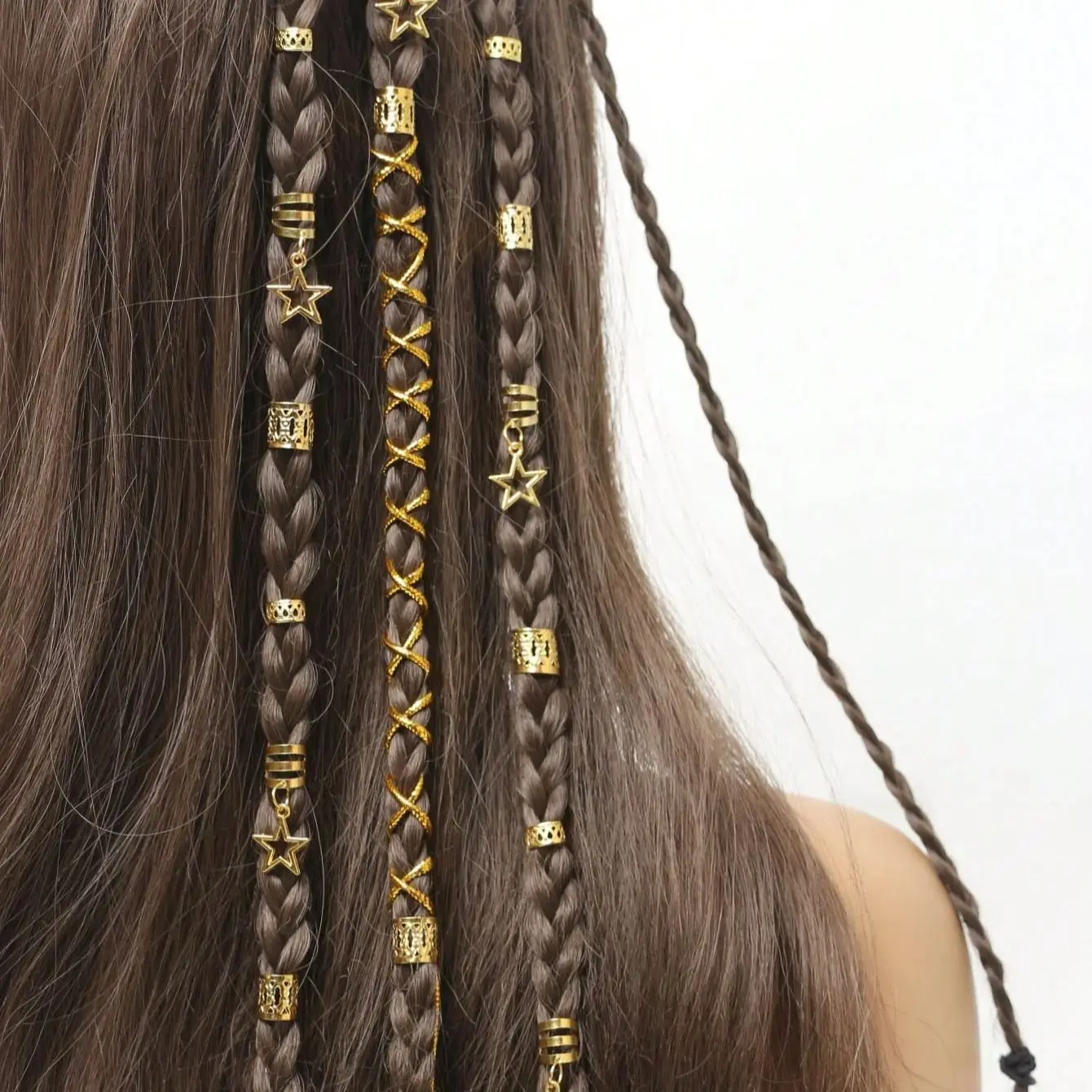 36pcs Star Decor Hair Ring Accessories Beads Hair Braid Rings Clips Dread Locks Braiding Metal Cuffs Decoration