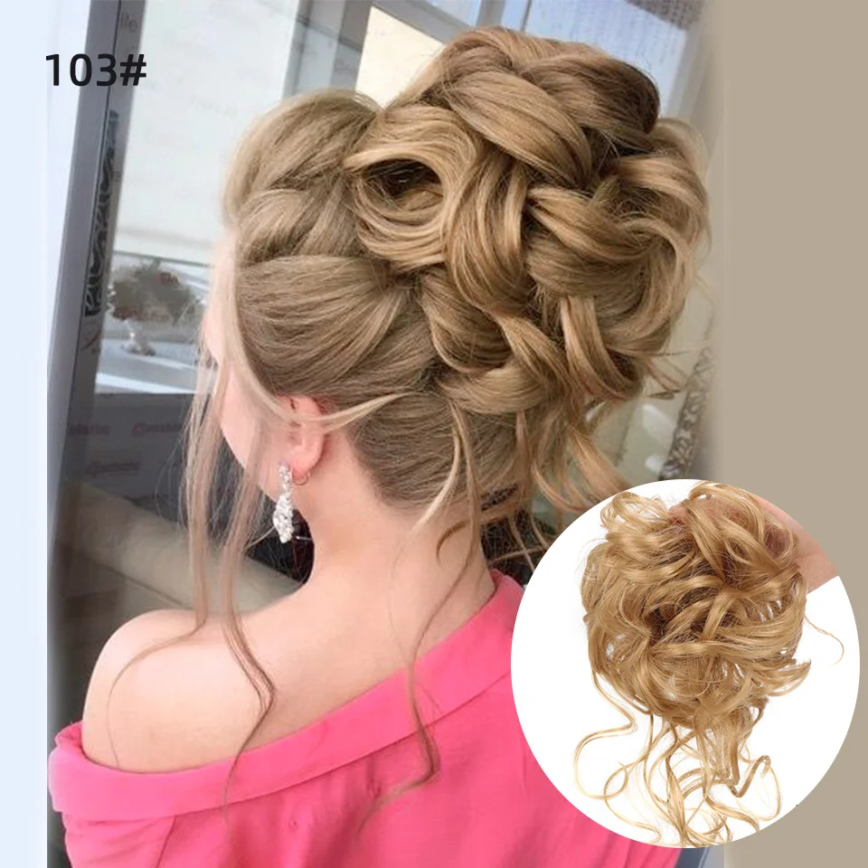 Chignon Elastico Riccio con Riflessi Biondi, Posticci Capelli Sintetici per Donne - immagine 3