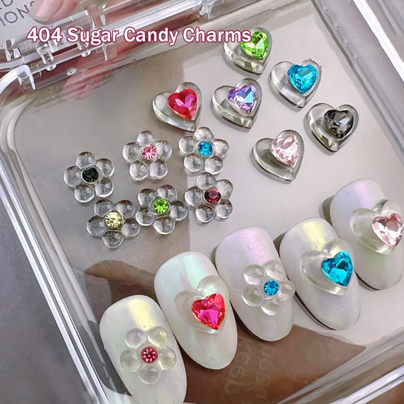 

-Sugar Candy- New Trendy Heart Design Nail Ornaments Ice Contour Diamonds Encrusted Charms Acrylic Tip Embellish Trinkets 404art