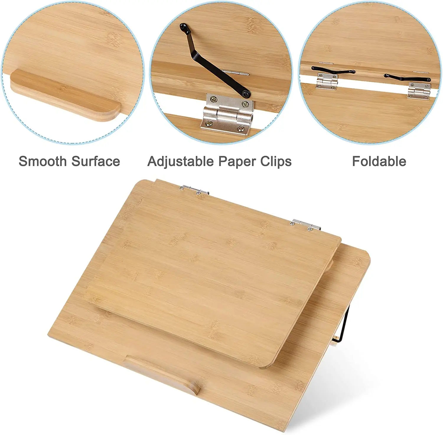 독서용 대나무 책 스탠드, 대형 이중 레이어 학생 책 거치대, 휴대용 스탠드, 높이 6 개 조절, 핸즈프리 독서