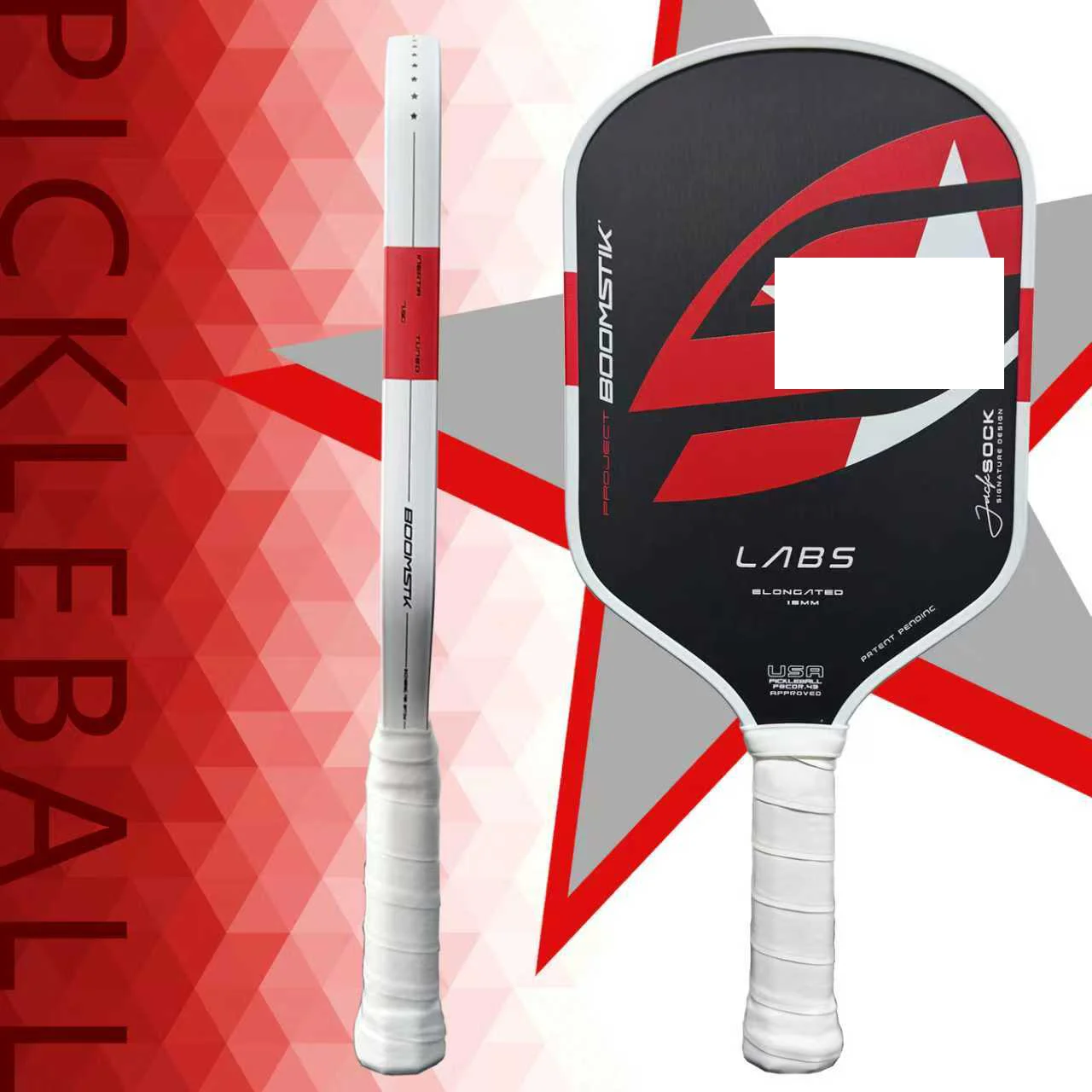 Raquette de pickleball allongée LABS Project Boomstk, noyau Boom de 16 mm, raquette en mousse pure pour des performances de jeu améliorées