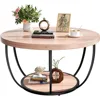 31.5" Round Coffee Table, 2-Tier Coffee Tables for Living Room, Small Wood Coffee Table with Storage, Modern Accent Center Table 1
