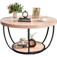 31.5" Round Coffee Table, 2-Tier Coffee Tables for Living Room, Small Wood Coffee Table with Storage, Modern Accent Center Table 1