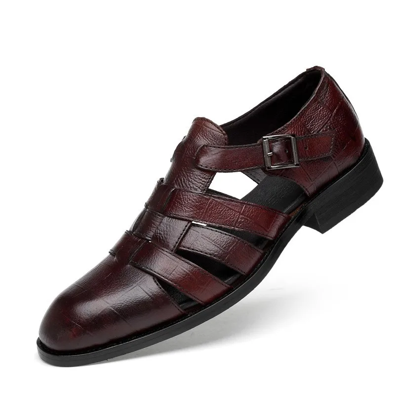 Pointed hollow buckle casual all-match men's sandals dress shoes summer leather shoes D208