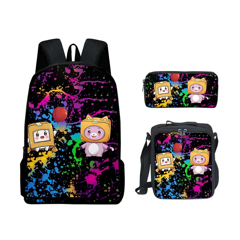 

3D New LankyBox Carton Villain Primary and Secondary School Students School Bag Children Lunch Bag Pencil Case Three-piece Set