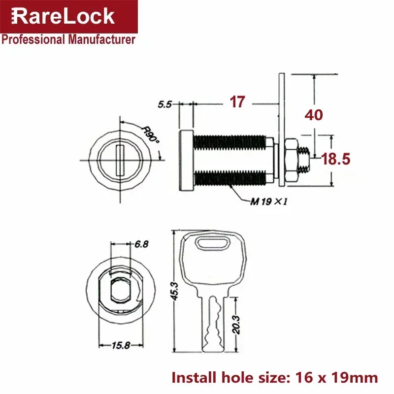 High Security Cam Lock for Cabinet ATM Cash Box Safe Box Equipment Brass Key DIY Furniture Hardware Rarelock JA29 G images - 6