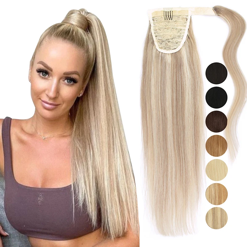 Ponytail Human Hair P18-613 Wrap Around Natural Real Hair Bonde Ponytail Hair Extension Straight 14 18 20 24 inch