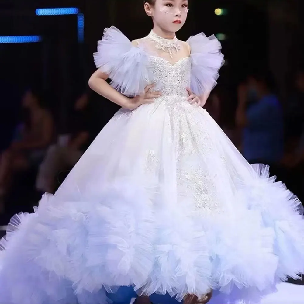 

Jill Wish Luxury Arab Sky Blue Girl Dress Beaded Dubai Kids Princess Birthday Wedding Party First Communion Ball Gown 2024 J220