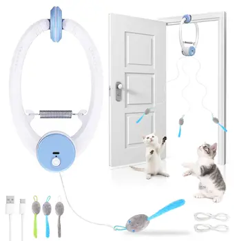 Giocattoli interattivi per gatti da interno, giocattolo per gatti retrattile da appendere alla porta ricaricabile USB intelligente, con 3 topi di erba gatta, per gatti noiosi