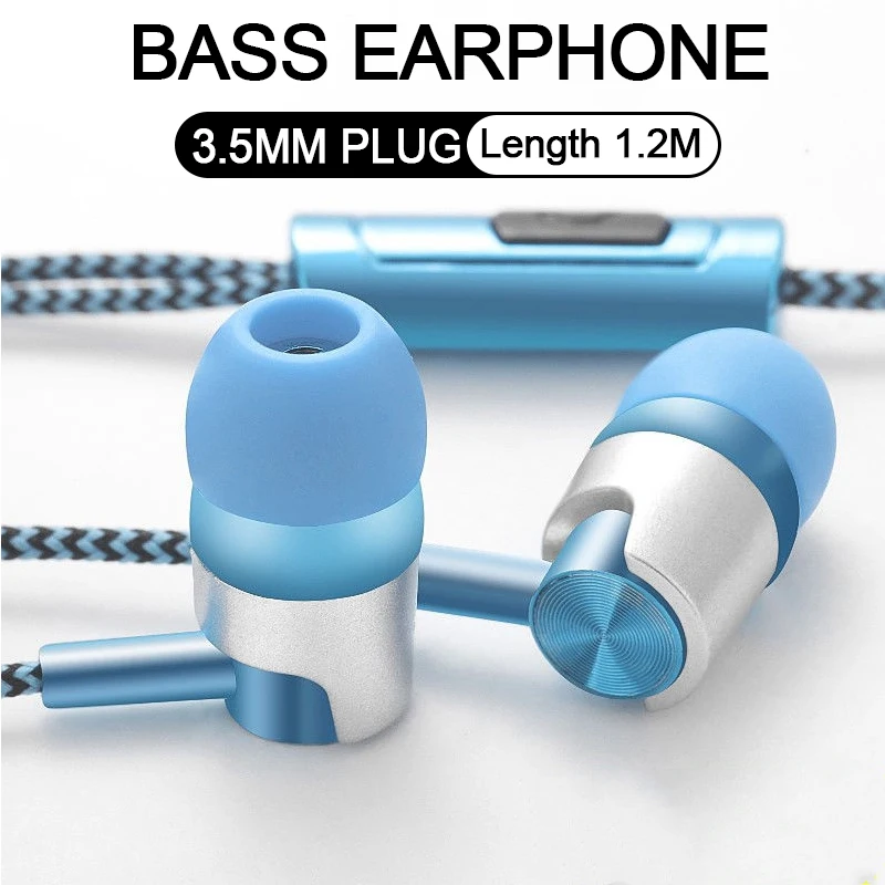 Description Picture 2 of itemStereo Earbuds Nylon Braided Wired Earphone with Mic 3.5MM Plug In-ear Headphones Universal Heavy Bass Sport Music Headset