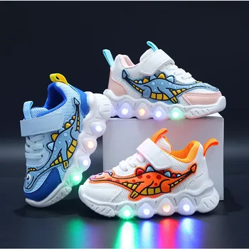Zapatillas LED 어린이 만화 공룡 소년 캐주얼 운동화, 소녀 메쉬 통기성 신발, 아기 조명 신발 테니스 신발