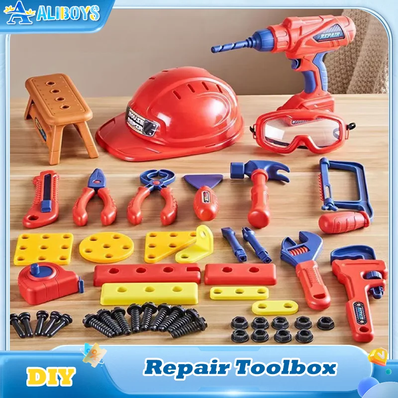Kid Repair Toolbox Set Simulation Electric Screwdriver Drill Engineering Pretend Play Assembly Toy Educational Learning Gift