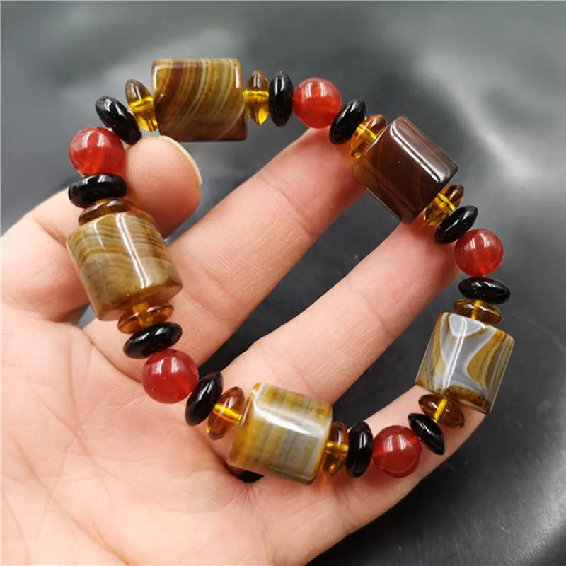 

Мужской и женский браслет из бусин в форме бочонка из агата Sardonyx