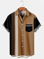 2023 Summer New Men's Short Sleeve Cardigan Shirt Casual Solid Color Panel Lapel Pocket Beach Top Comfortable Soft Fabric 1