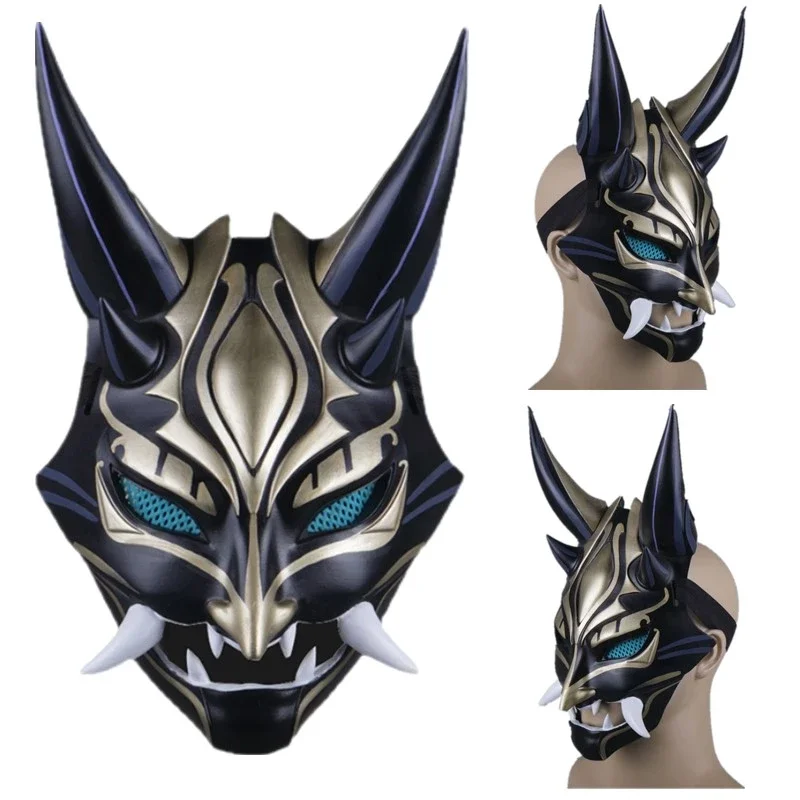 Game Genshin Impact Xiao Resin Helmet Cosplay Mask Led Light PVC Helmet Halloween Party Prop Carnival Costume