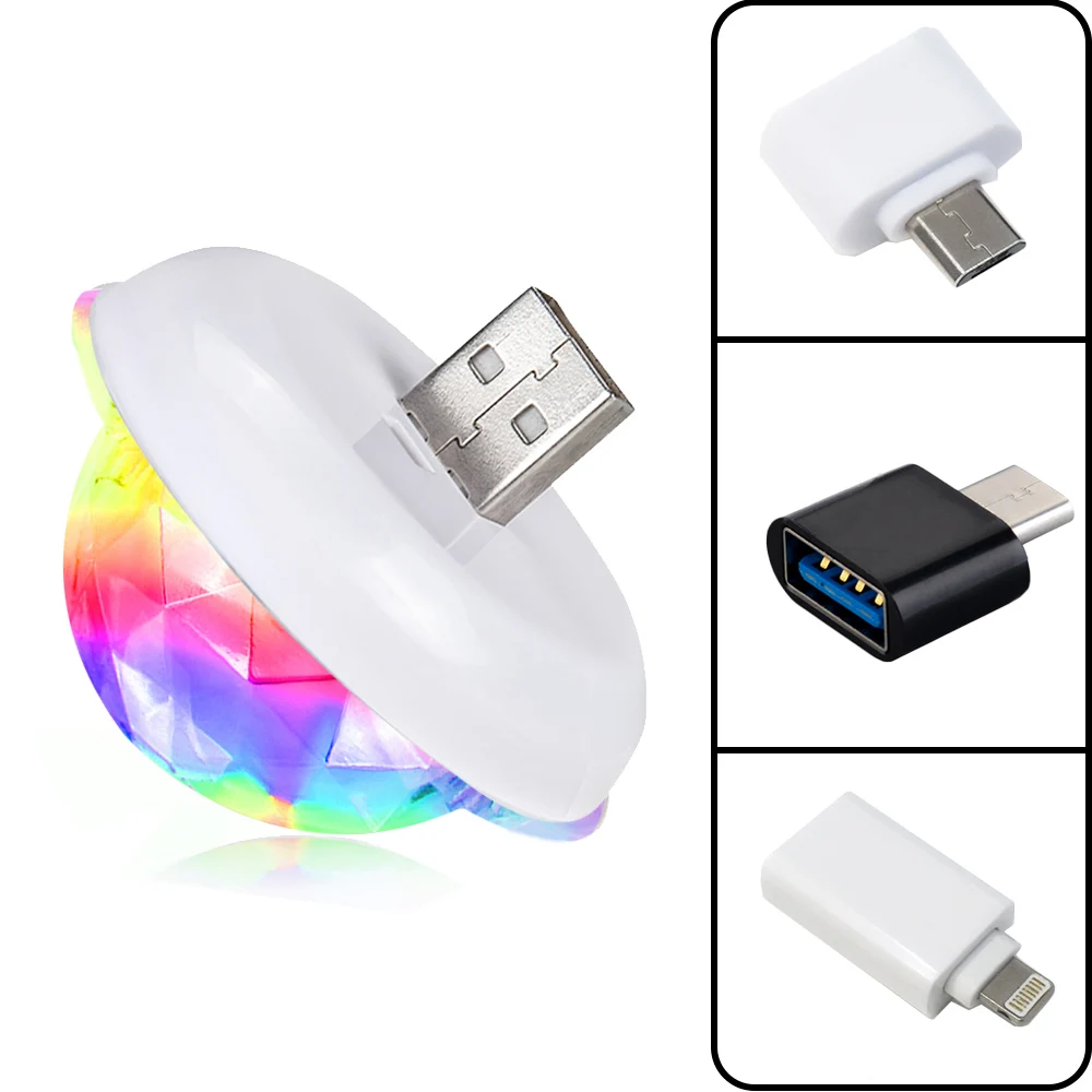 1pcs Car Led Auto USB Ambient Light DJ RGB Mini Colorful Music Sound Light USB-C Interface Apple Interface Holiday Party Karaoke