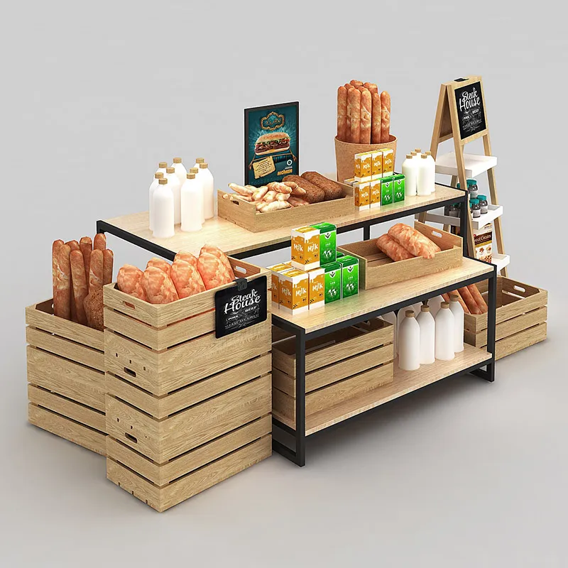 

Island shelf in food, wine display rack, high and low table, stack head display rack, display stand