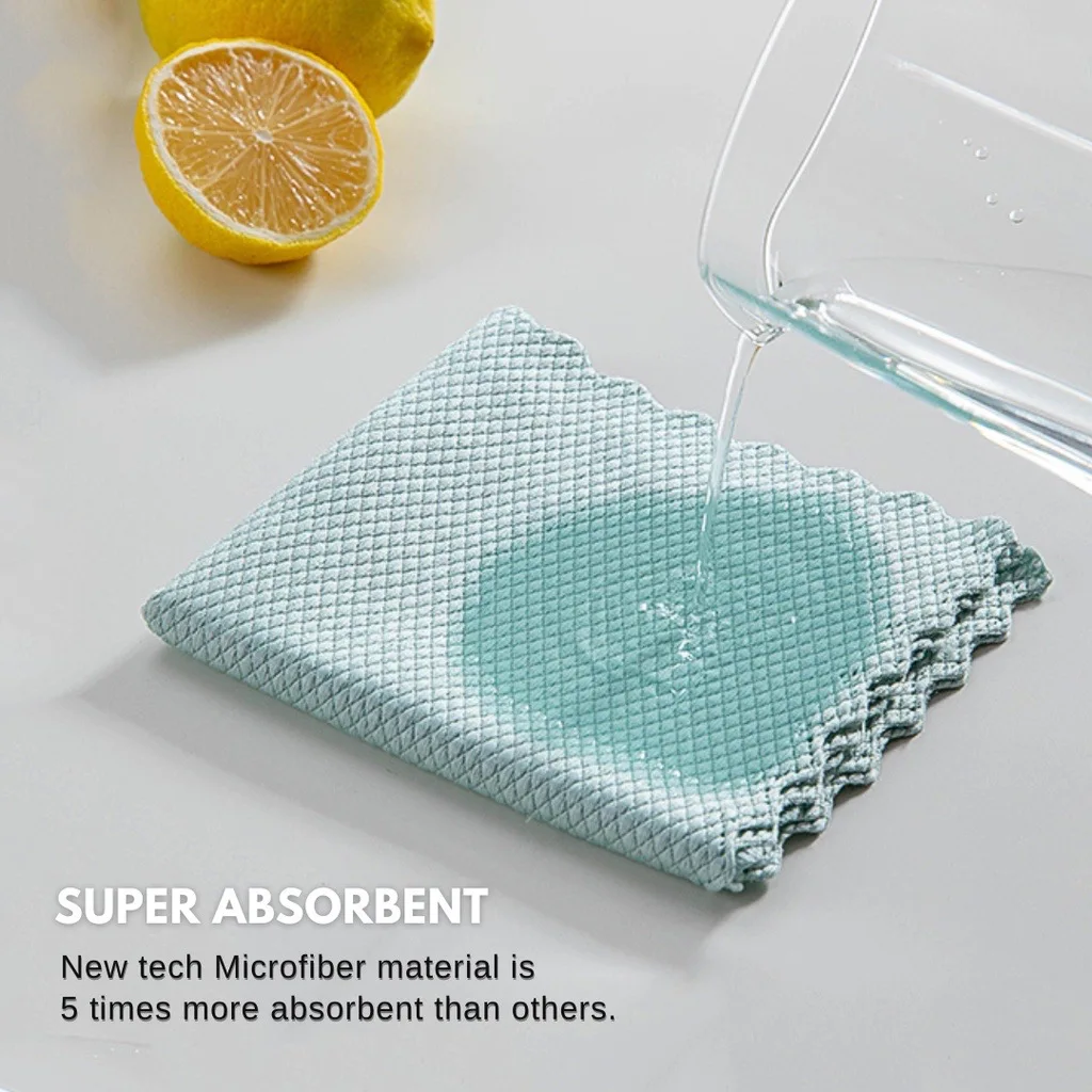 5pcs/10pcs fish scale rag for glass cleaning, kitchen cleaning, water-absorbent, non-stick oil, lint-free scouring pad