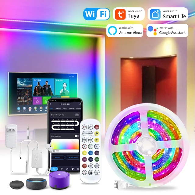 5m-20m Tuya Smart WiFi RGB LED Streifen WS2811 Traum Farbe Musik Sync Diode  Band APP Control funktioniert mit Alexa Google Home Hintergrundbeleuchtung  - AliExpress