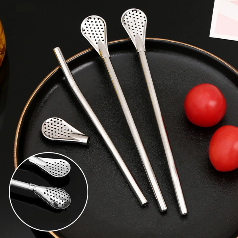 

1PC Stainless Steel Tea Drinking Straws Spoon Drinking Straws Tea Filter Reusable Coffee Bar Filtered Spoons Bar Accessories