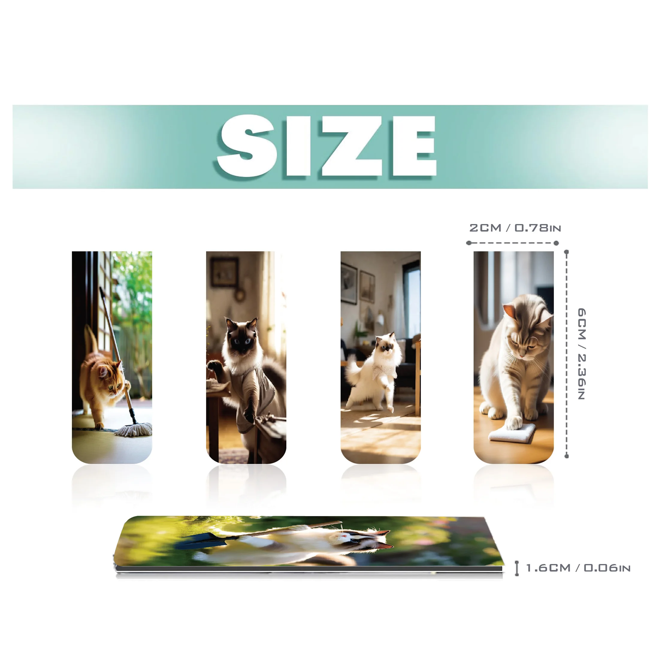 12pcs Funny Cat Magnetic Bookmarks-Durable Paper Page Markers for Students, Teachers and Everyday Use