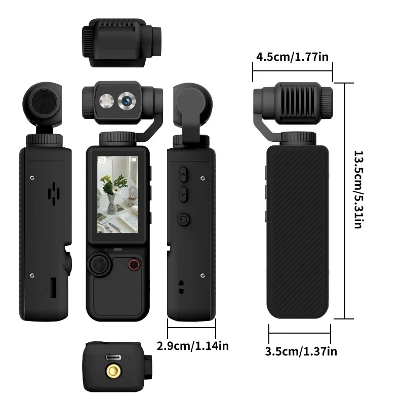 4K 울트라 HD 포켓 액션 카메라 180 ° 회전 가능한 2인치 화면 WiFi 스포츠 카메라, 브이로그 여행 야외 활동 기록용 스탠드 포함